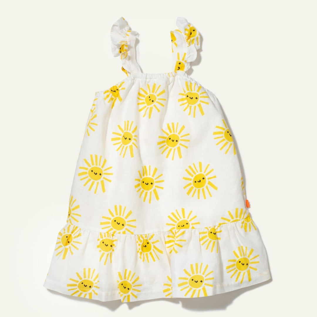 Linen Sun Kid Ruffle Dress - Natural/Yellow