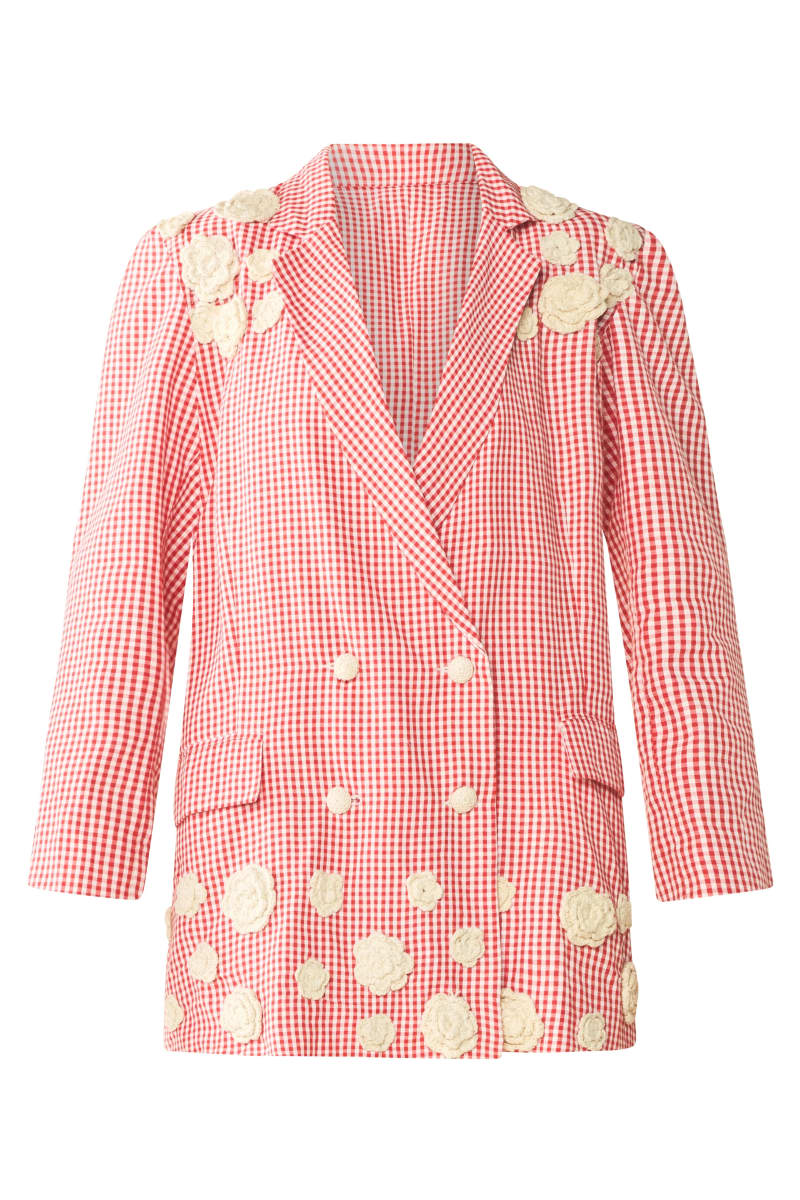 Meredith Blazer x Rainey - Red Gingham With Cream Crochet Appliqué