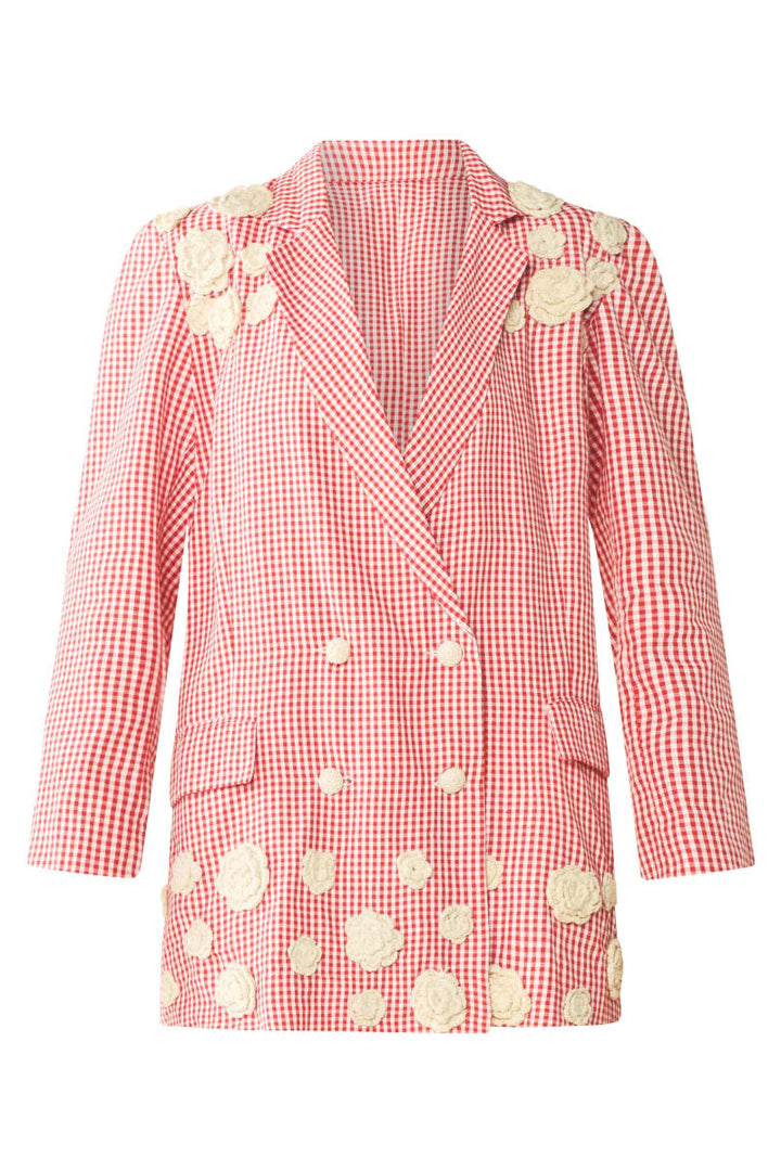 Meredith Blazer x Rainey - Red Gingham With Cream Crochet Appliqué