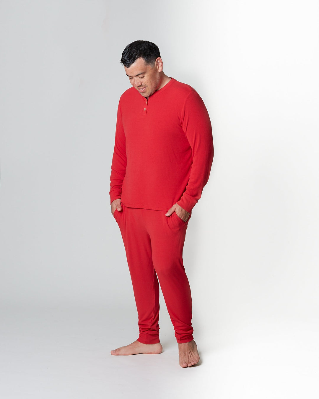 Men's Henley Top - Classic Red