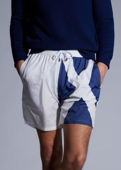Printed Flag Swim Shorts - Navy/White