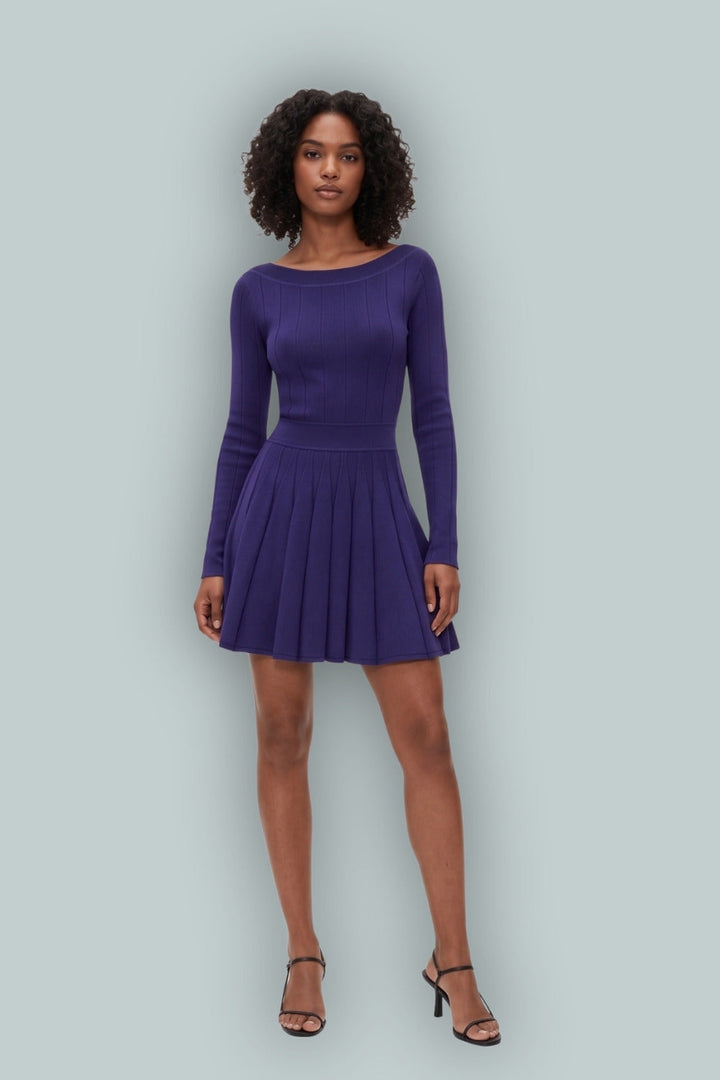 GapStudio Boatneck Pleated Mini Dress - Twilight Navy