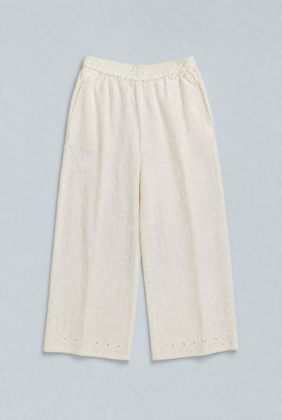 Embroidered Wide Leg Pants - Ivory