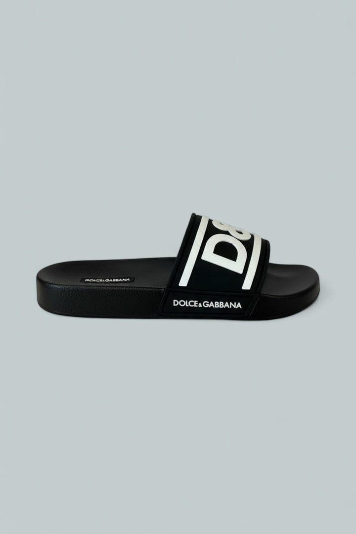 Men's Saint Barth Logo Slip On Pool Sandals - Black/White