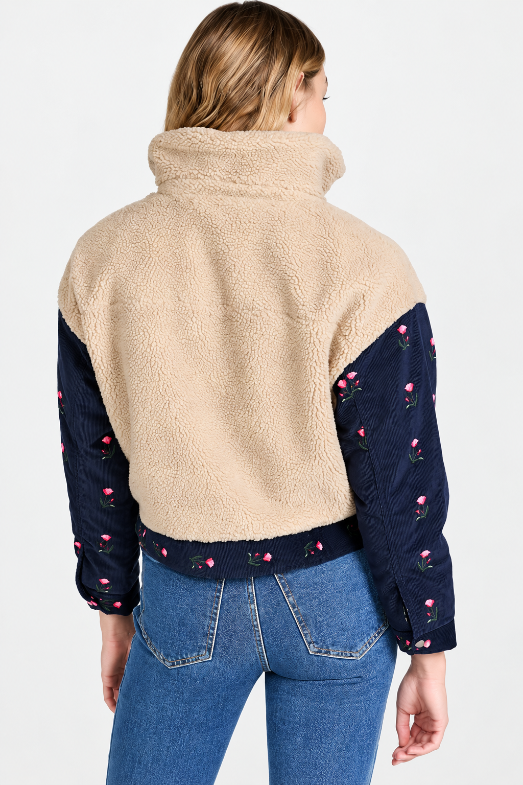Teddy Corduroy Trucker Jacket - Cream/Navy