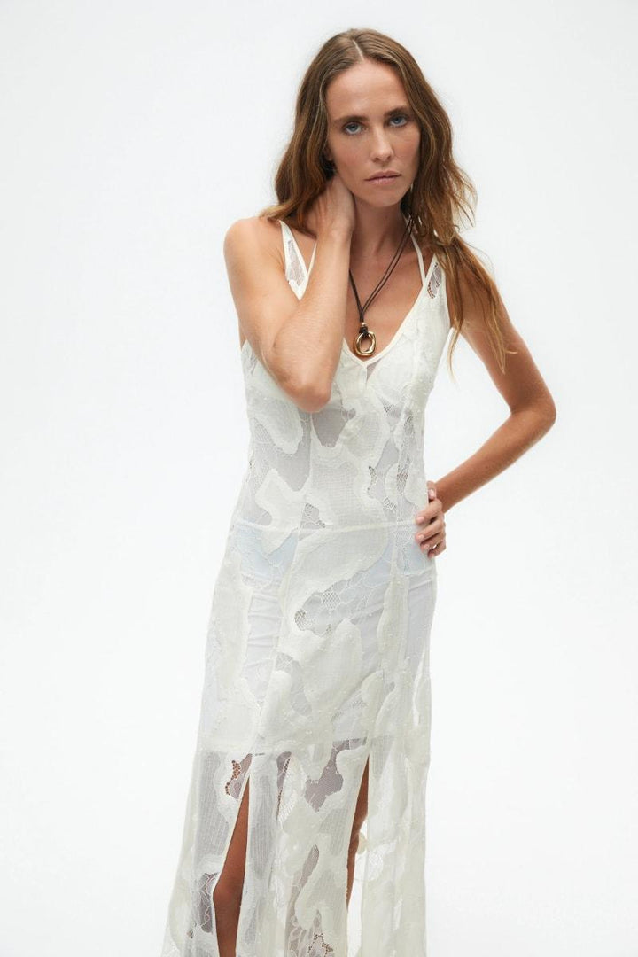 Embroidered Long Dress - Ecru