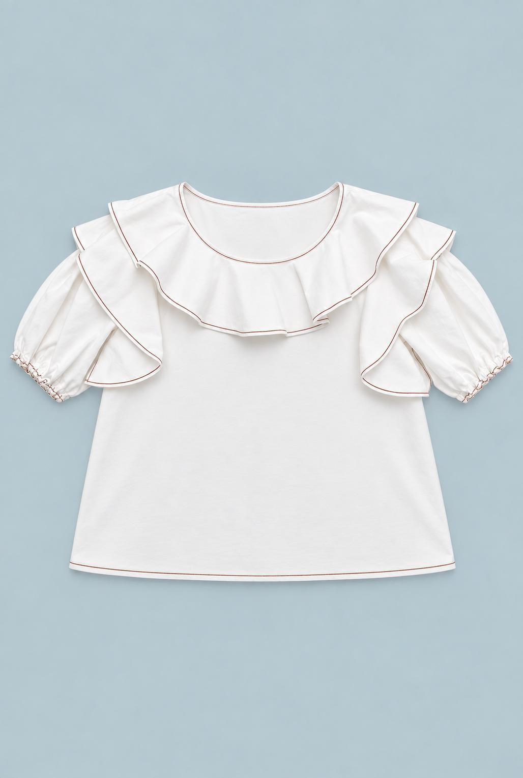 Short Sleeve Ruffle Top - Ivory