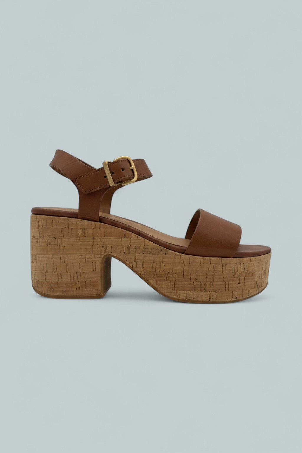 Platfforms Leather/Cork Heeled Ankle-Strap Sandals - Deep Tan