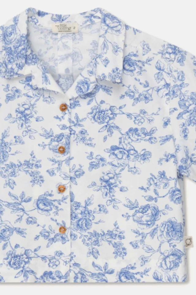 Floral Crop Shirt - Ivory/Blue