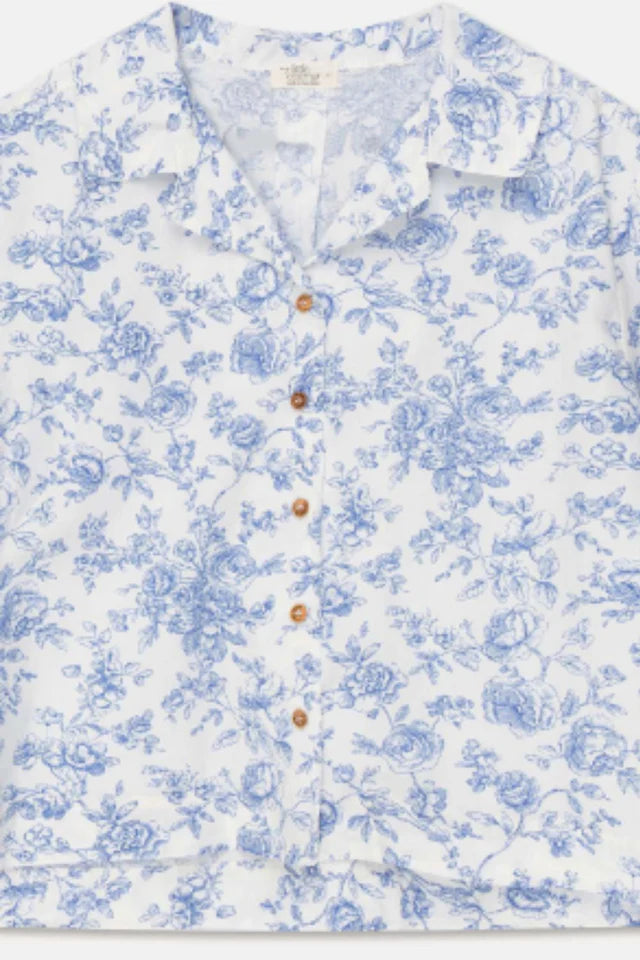 Floral Woman Crop Shirt - Ivory/Blue