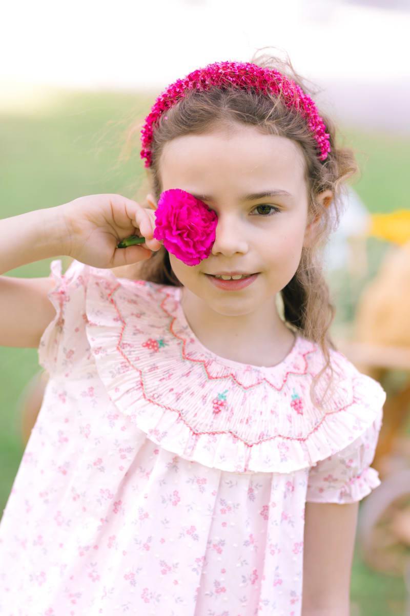Myrtille Short Sleeve Bishop Dress - Floral/Pink