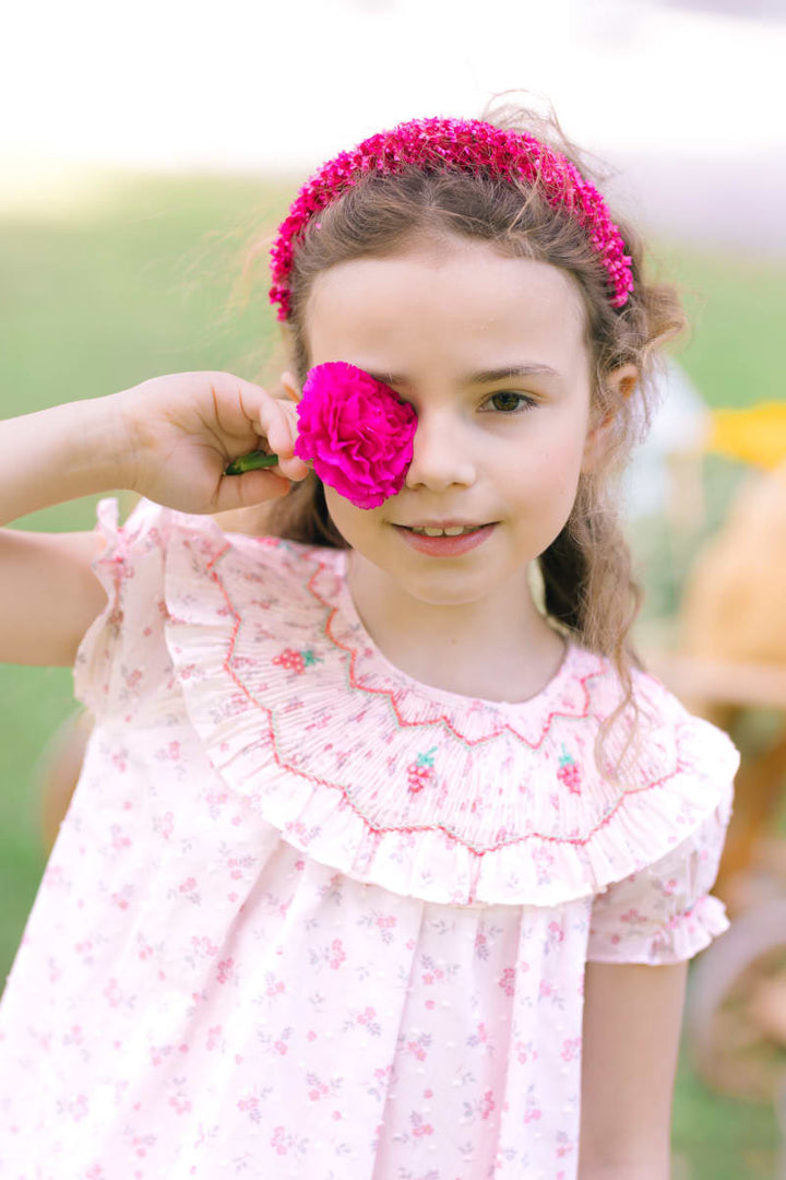 Myrtille Short Sleeve Bishop Dress - Floral/Pink