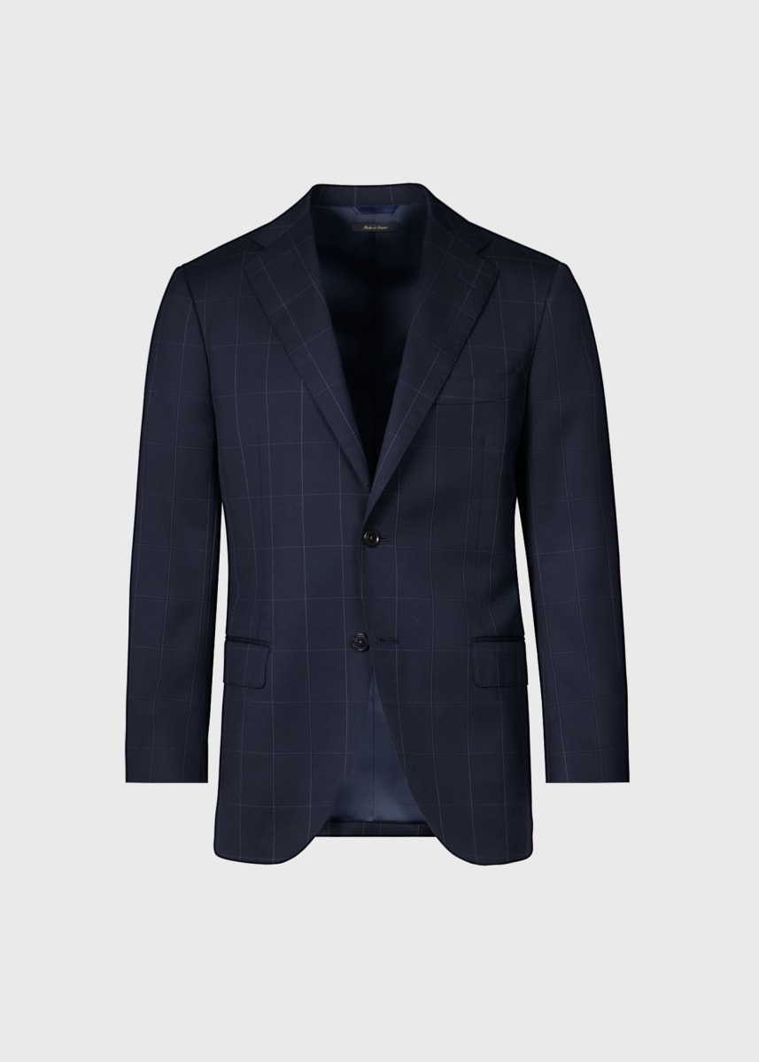 Wool Windowpane Suit - Navy