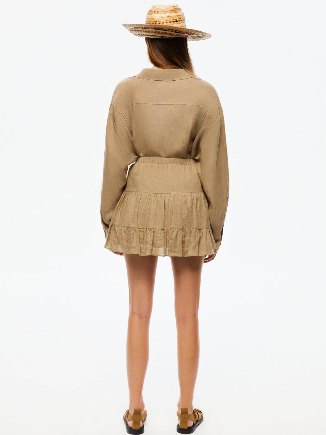 Tiered Mini Linen Skirt - Beige