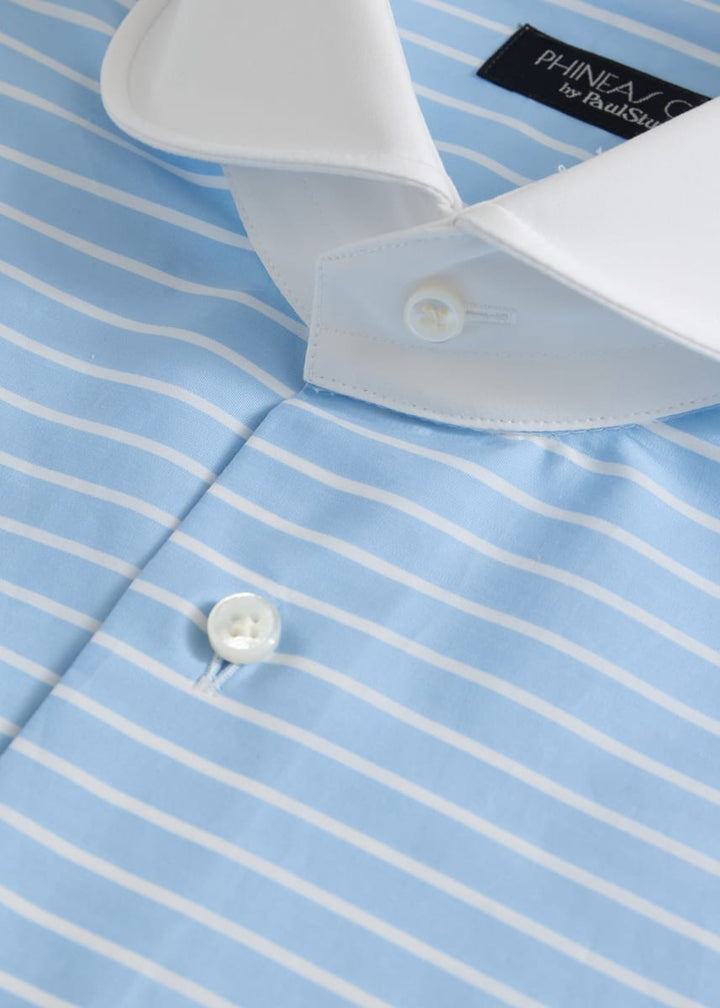 Round Collar Horizontal Stripe Dress Shirt - Light Blue