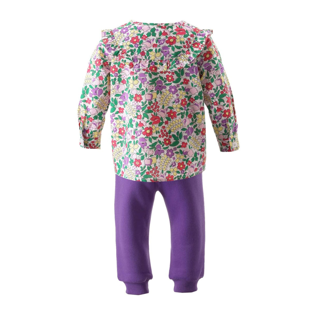 Multi Floral Frill Top And Jogger Set