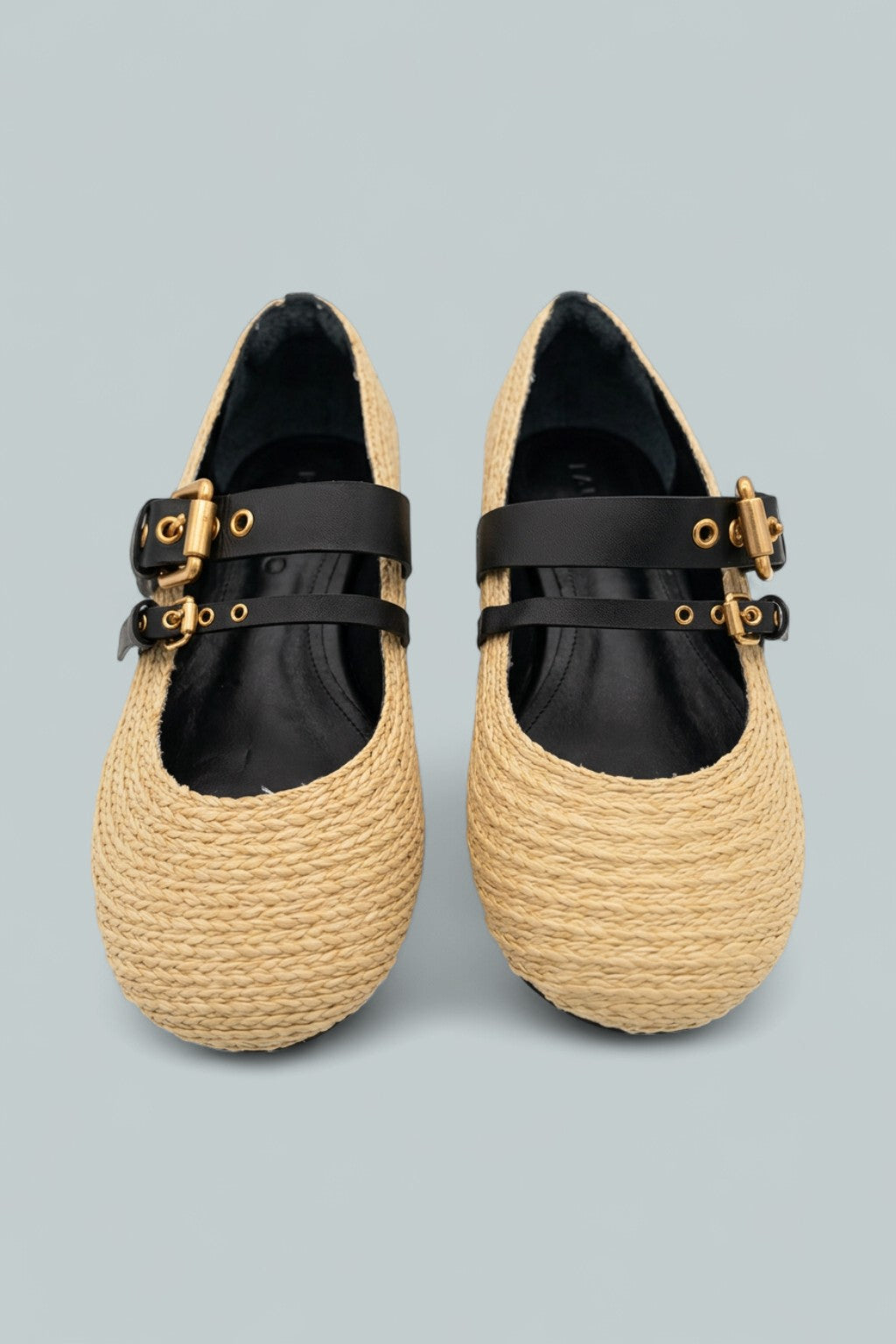 Women's Raffia Flat Ballet Flats - Black/Natural