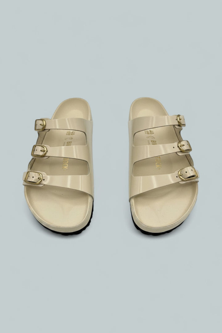 Florida Exquisite Natural Leather Patent Sandals - High Shine Ecru