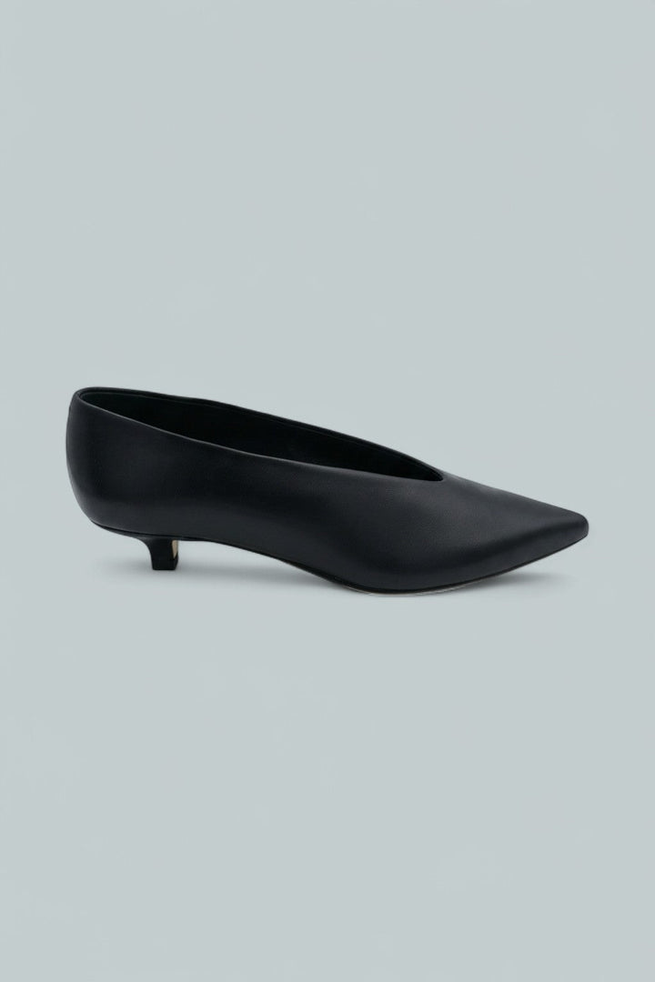Clara Leather Kitten Heel Pumps - Black