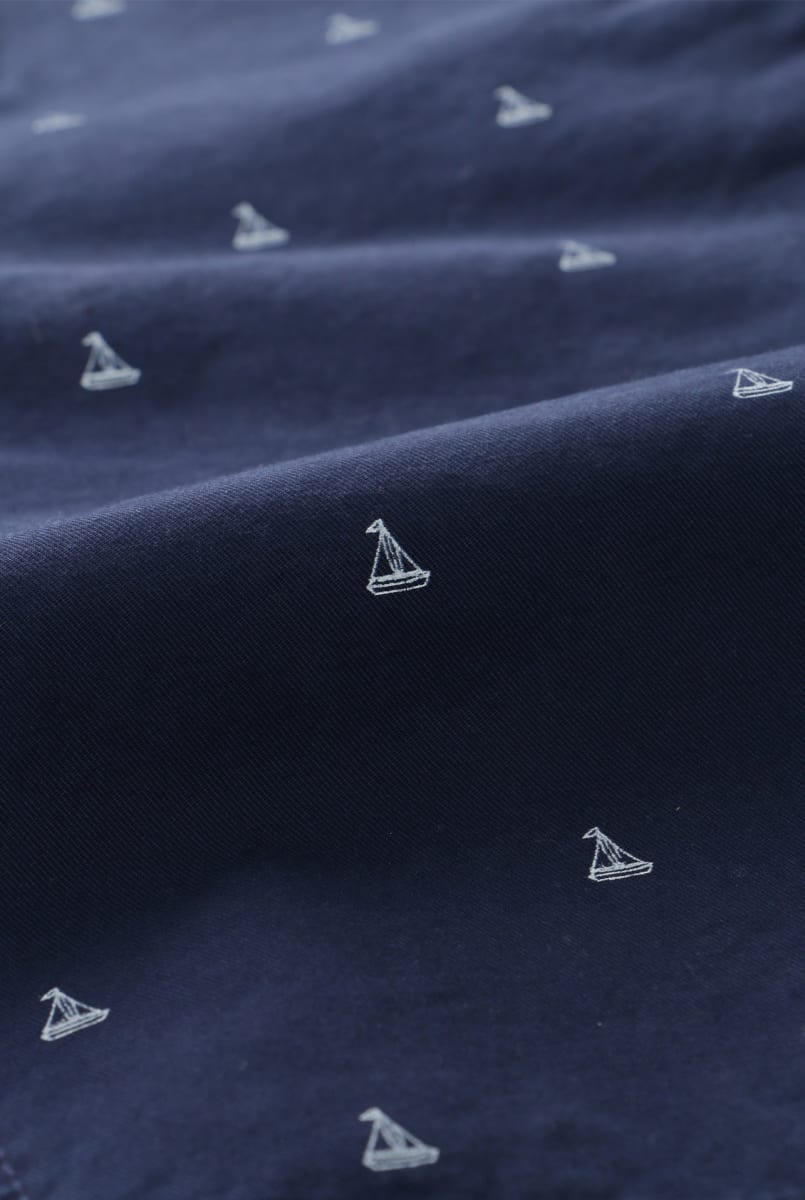 Boat Print Long Short - Navy
