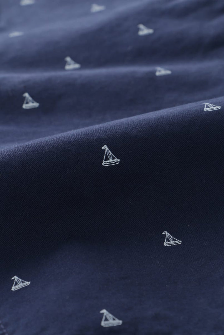 Boat Print Long Short - Navy