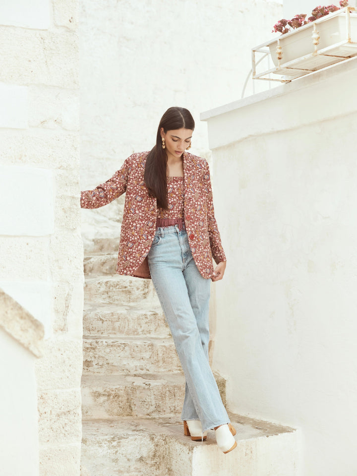 Lauren Embroidered Blazer - Plum/Blush Butterfly Floral embroidery