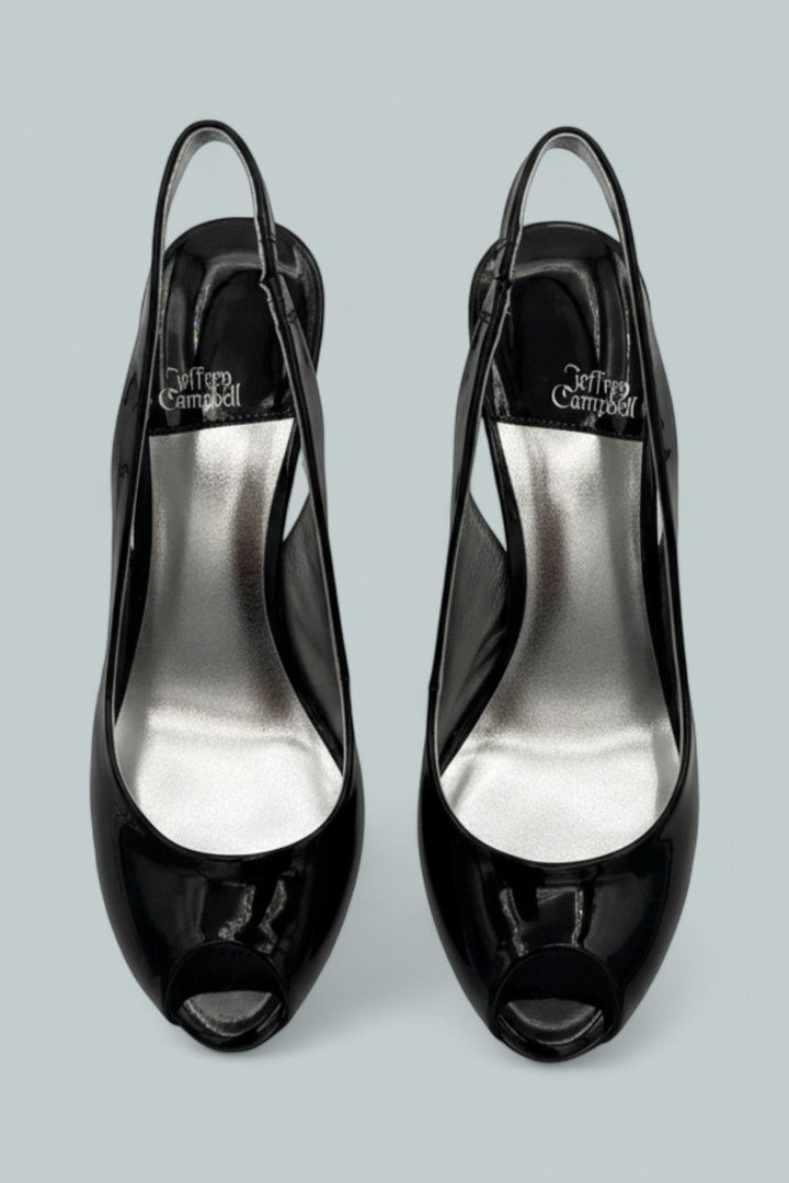 Charis Slingback Heels - Black Patent Silver