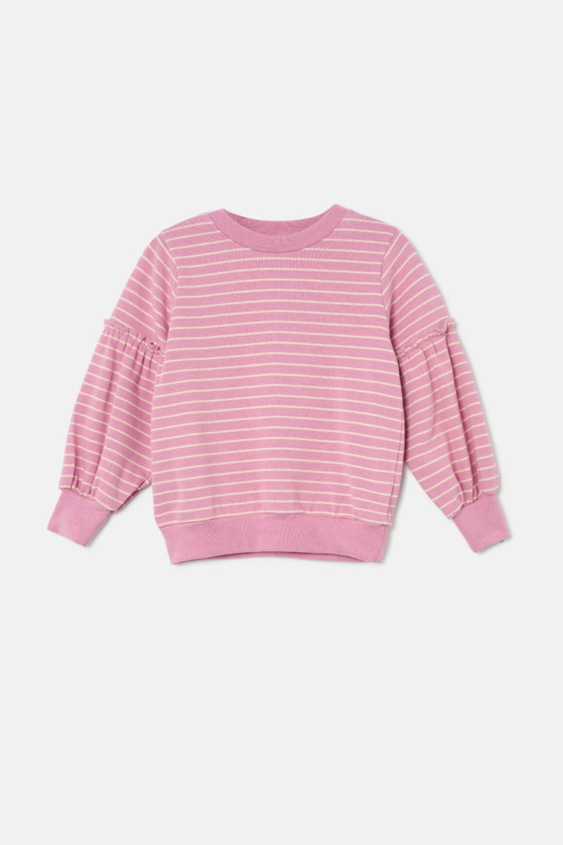 Striped Puff Sweater - Pink-Stone