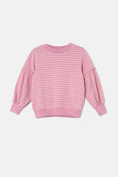 Striped Puff Sweater - Pink-Stone