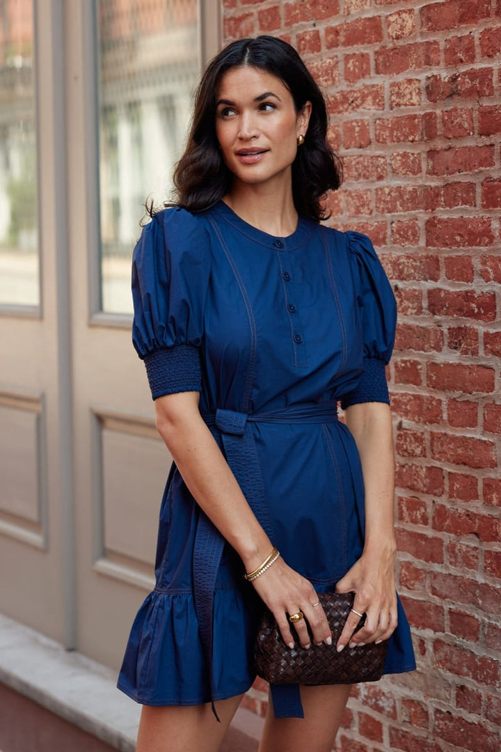 Bonnie Dress - Cotton Poplin-Navy