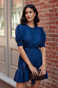 Bonnie Dress - Cotton Poplin-Navy