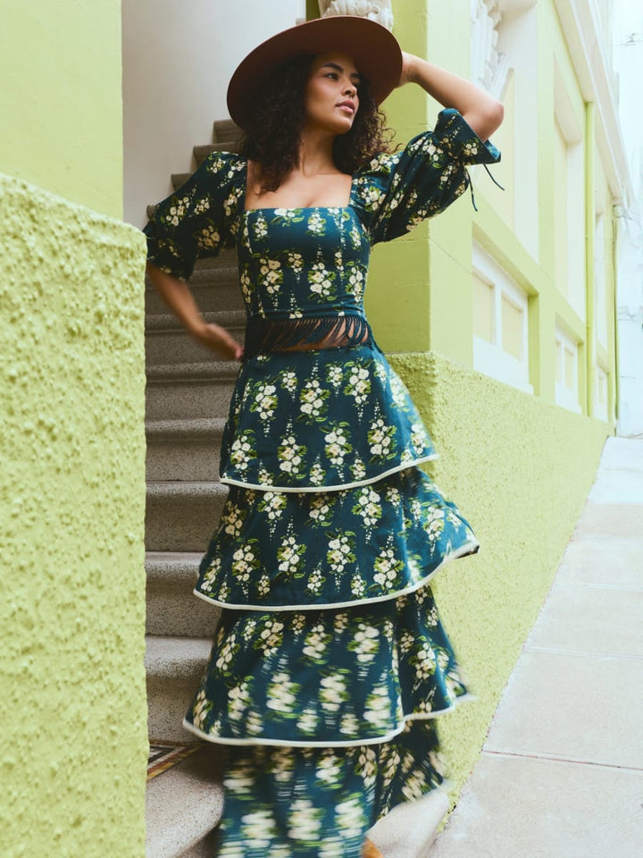 Kenz Skirt x McKenzie Depinto - Deep Green With Cream Larsen Floral