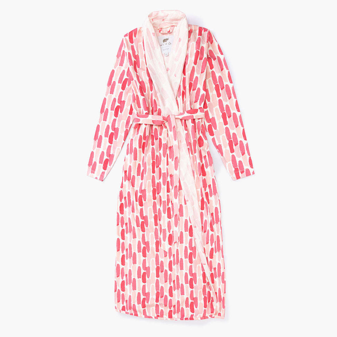 Printed Organic Lounge Robe - Pink Brush Strokes