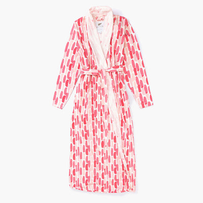 Printed Organic Lounge Robe - Pink Brush Strokes