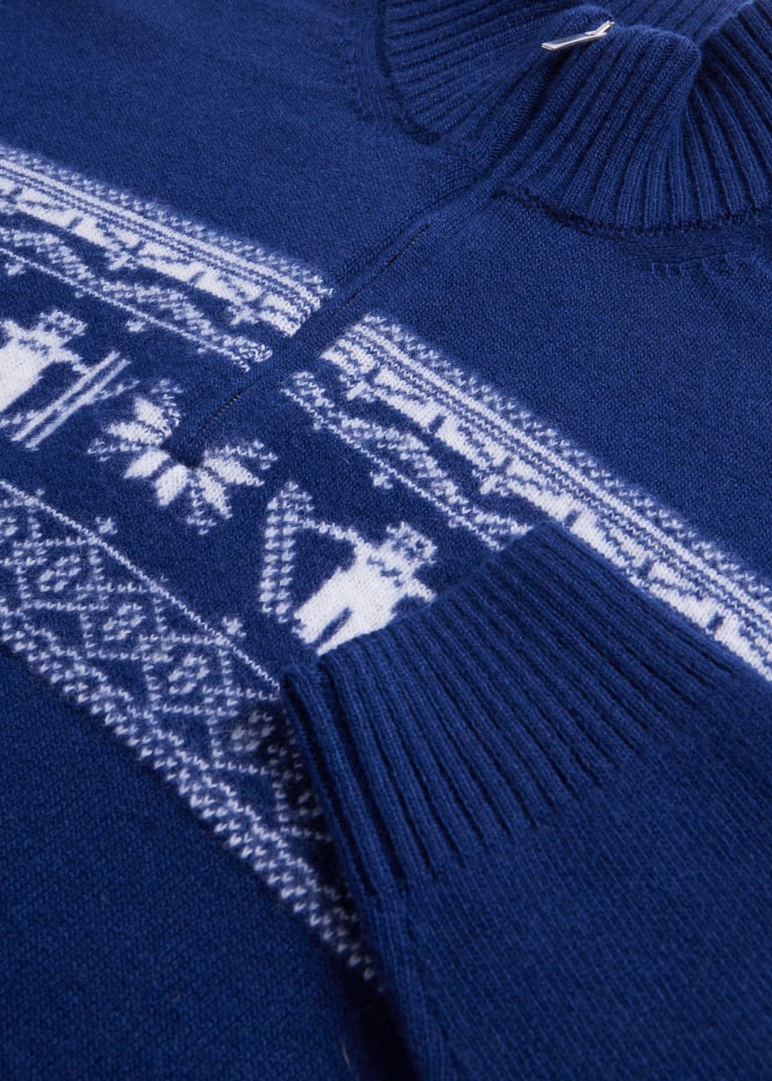 Ski Motif Quarter Zip Sweater - Navy