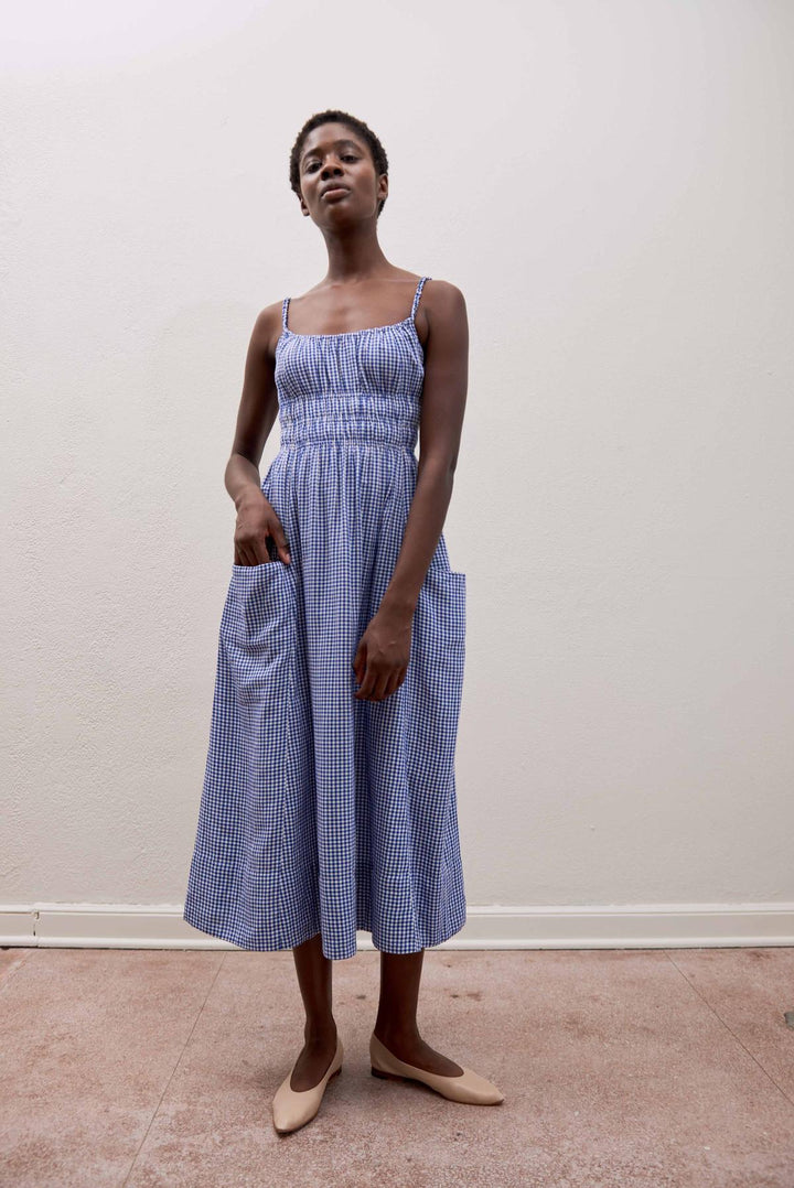 Matcha Dress | Indigo Gingham | Organic