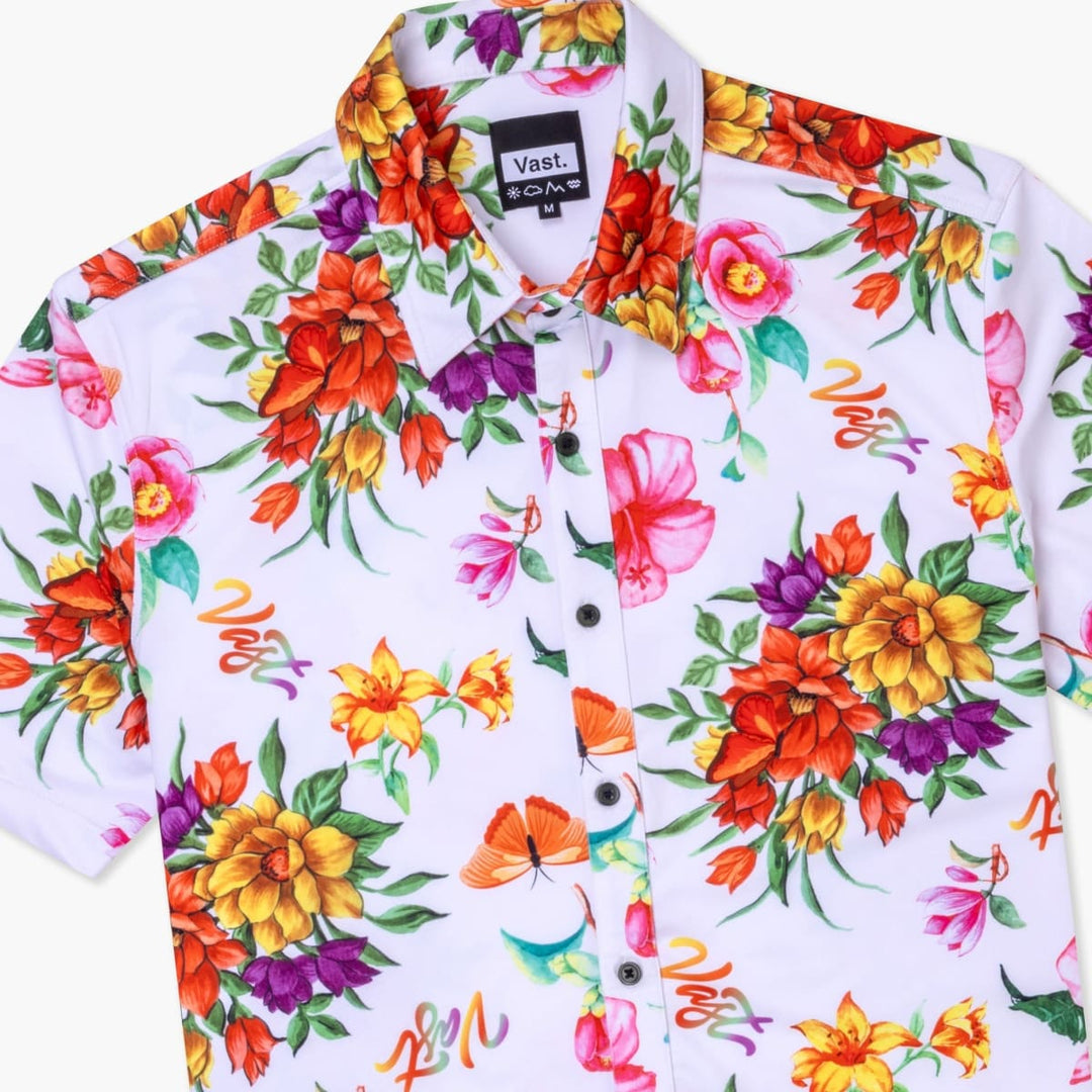 Aqua Terra Floral Watercolor Tech Button Up - Red Multi