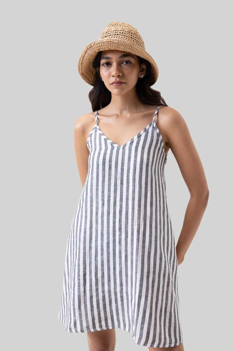 Short Tent Dress - Striped Linen