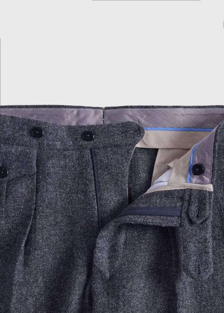 Shetland Wool French Pleat Trouser - Charcoal