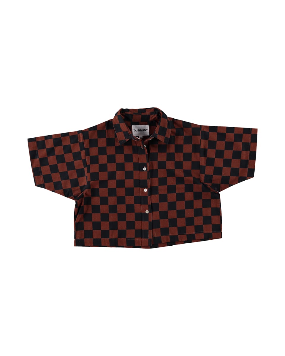 Hand Printed 'The Cami' Crop Shirt - Chocolate And Black Chessboard