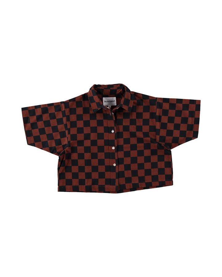 Hand Printed 'The Cami' Crop Shirt - Chocolate And Black Chessboard