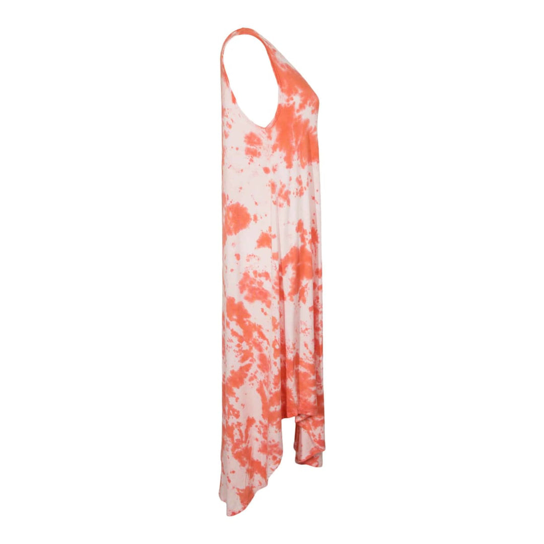 Women's V-Neck Tank Dress - Coral Tie Dye