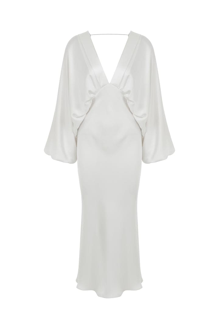 Mila V Neck Satin Dress - White