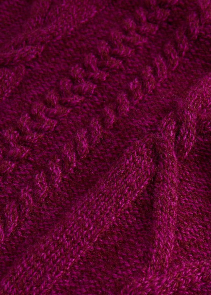 Aran Cable Knit Crewneck Sweater - Plum