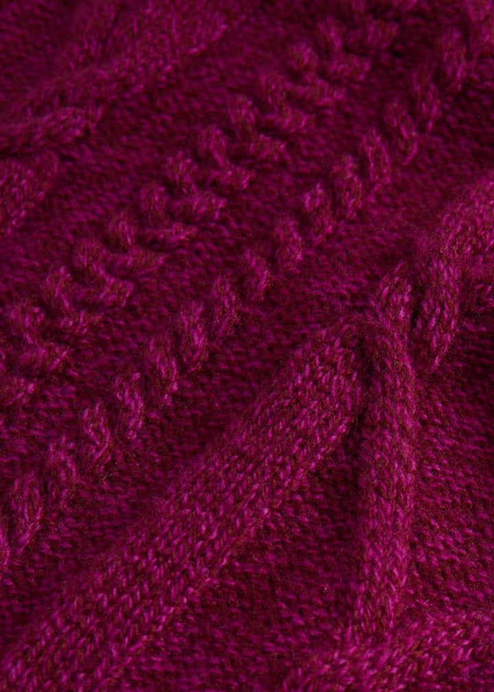 Aran Cable Knit Crewneck Sweater - Plum