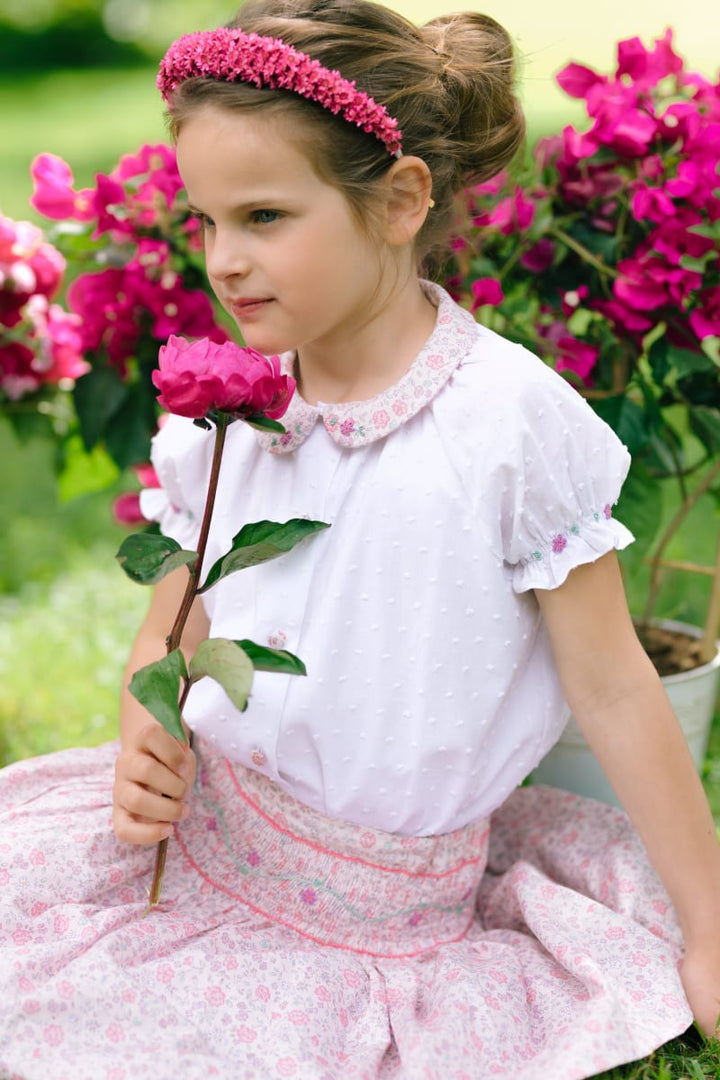 Marie Pink Skirt & Short Sleeve Blouse - Floral