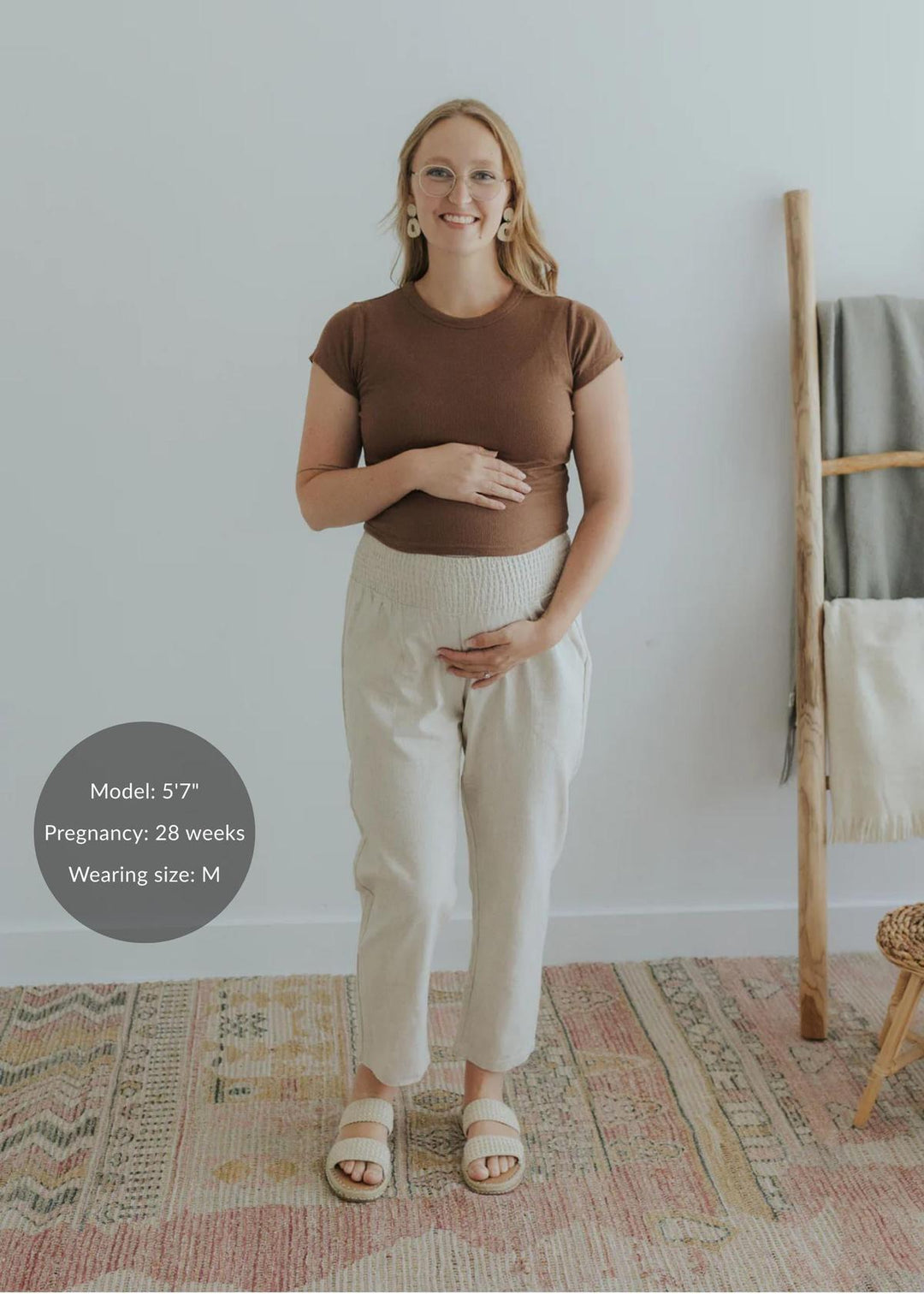 Adult Plus Size Transitional Maternity Smocked Linen Pant - Natural