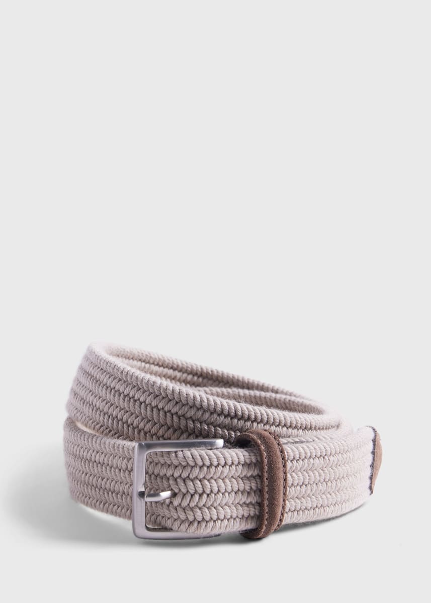 Braided Wool Belt with Suede Trim - Mink