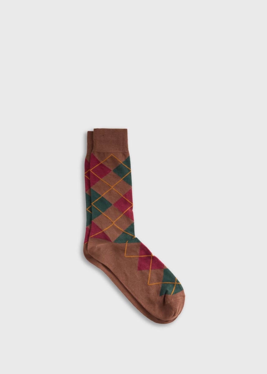 Crew Cotton Blend Argyle Sock - Brown