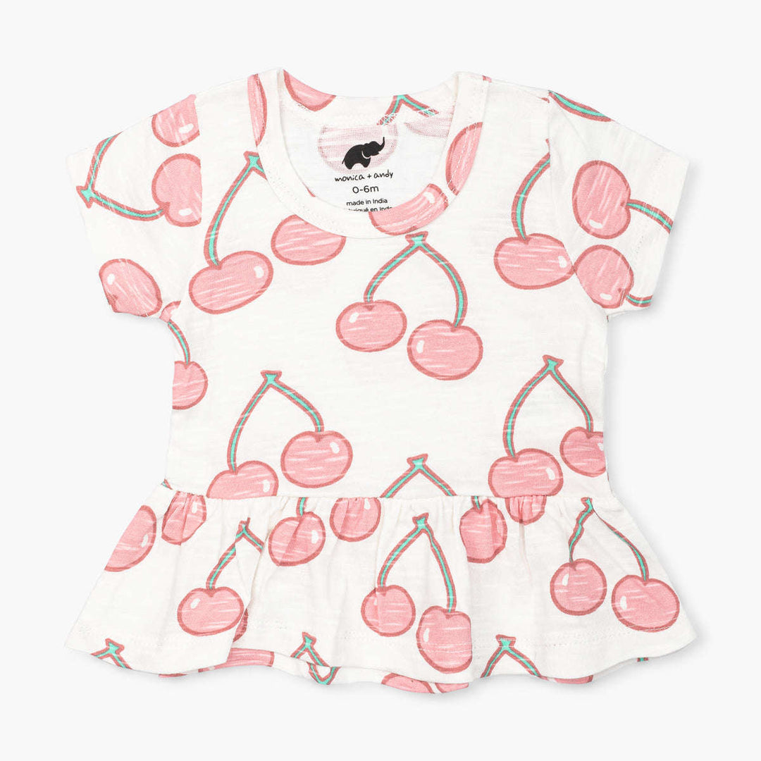 Short Sleeve Peplum Top - Very Cherry